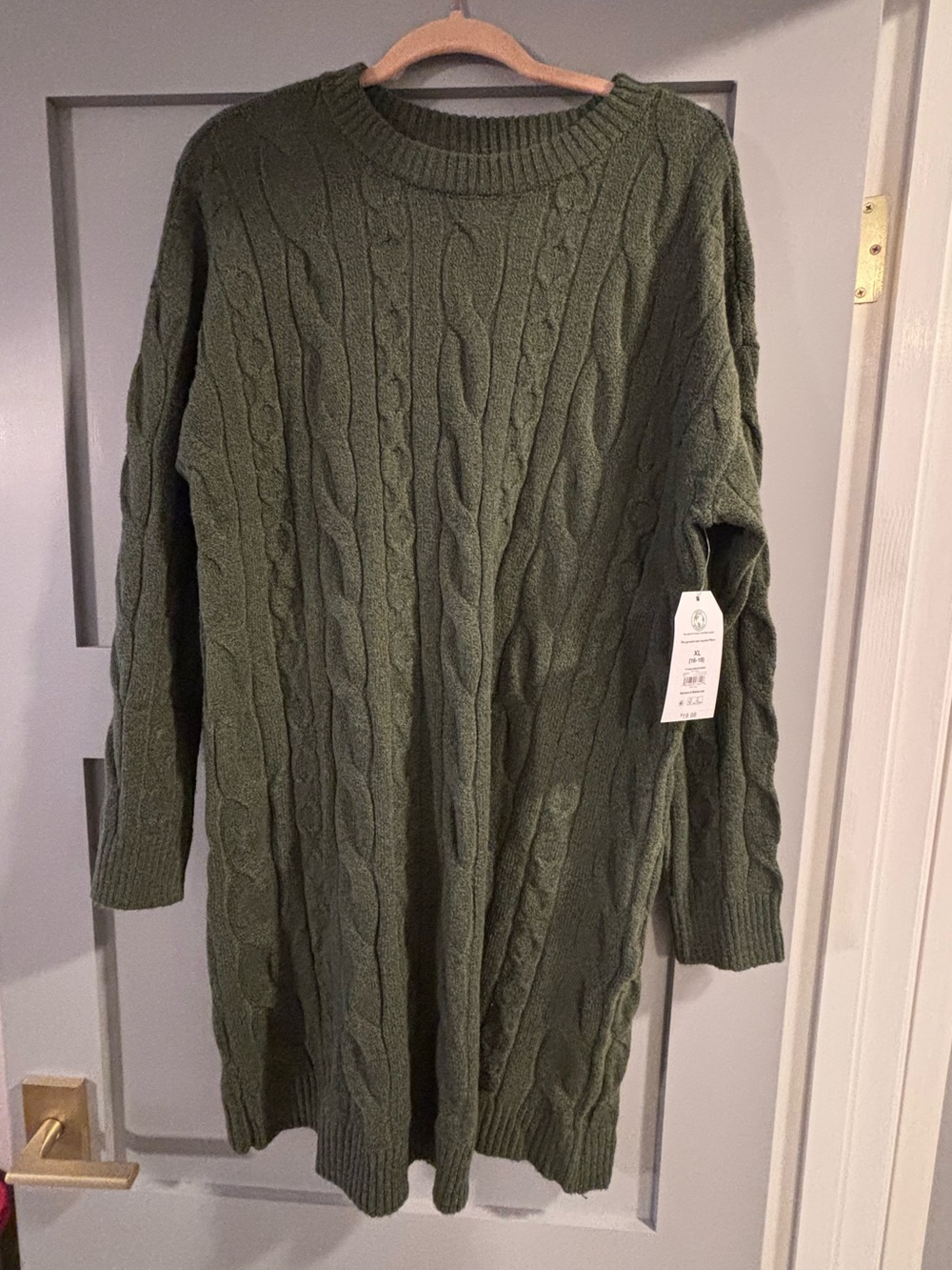 Time and Tru Olive Green Cable Knit Midi Sweater Dress